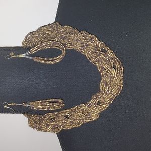 Braided Necklace and Beaded Earrings